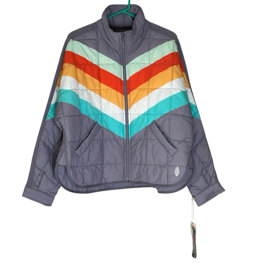 FP Movement Pippa Printed Packable Puffer Jacket Women's M Steel Peach Combo NWT